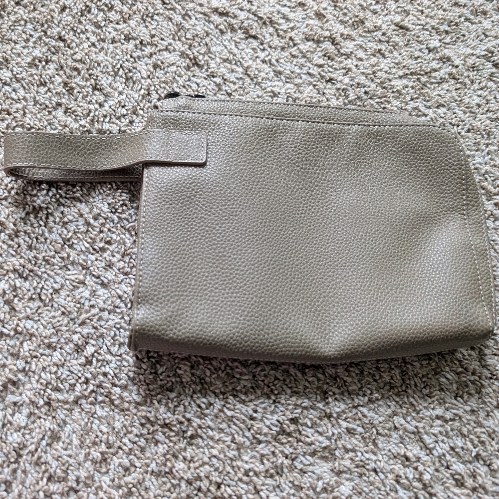 Bvlgari Gray and Tan Wristlet/ Toiletries Bag